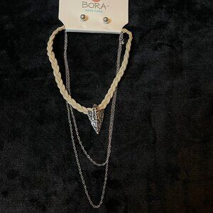 Bora New York Braided Silver Arrowhead Choker and Earring Set